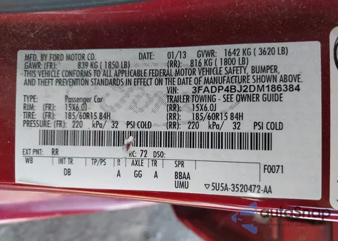 2013 Ford Fiesta Se from USA, damaged, VIN 3FADP4BJ2DM186384